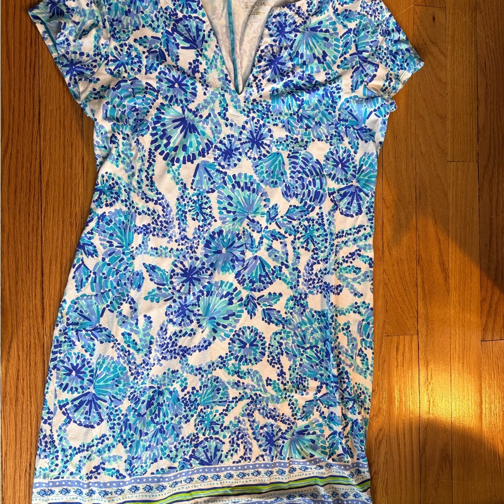Lilly Pulitzer Blue Print Shift Dress | Size XL| V-Neck | Summer Resort Dress